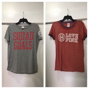VS Pink Squad Goals & Live Pink tee bundle sz sm